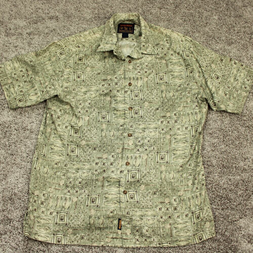 Woolrich Short Sleeve Button Up Shirt Mens Large Green Cotton Casual